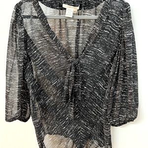 Studio M Black and White Transparent Dress Shirt with Neck Tie, Size XL